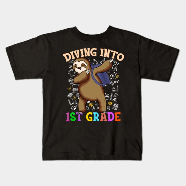 Diving Into 1st Shirts Dabbing Sloth Students Back To School Gifts Kids T-Shirt by hardyhtud